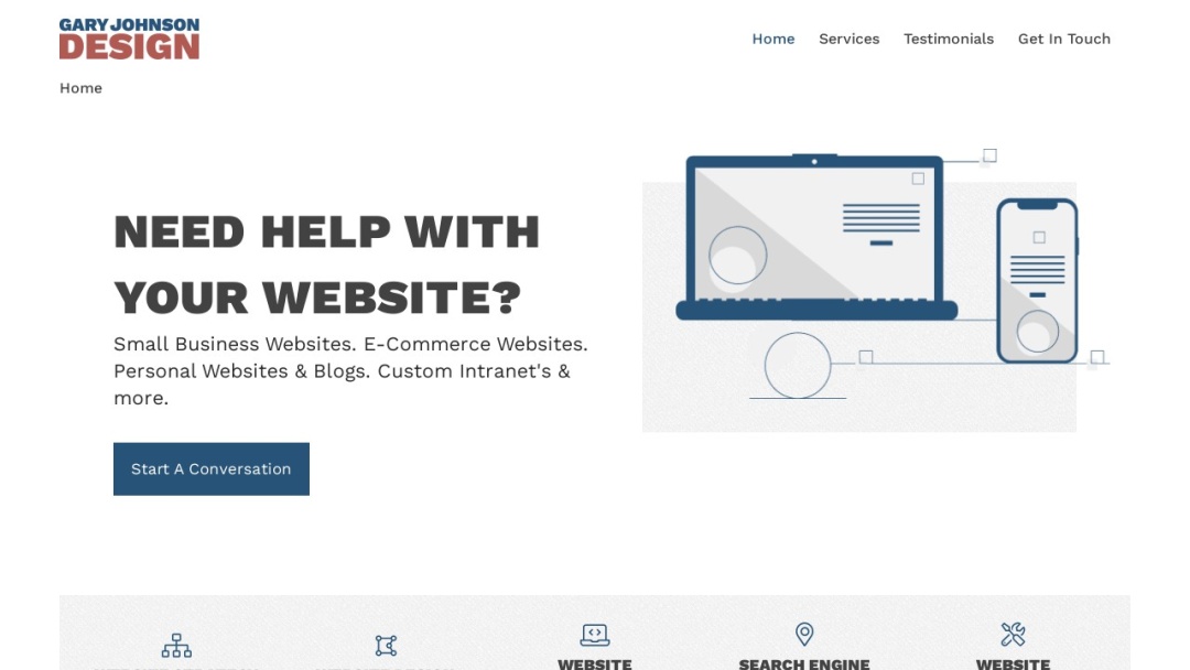 Screenshot of Gary Johnson Design's Website