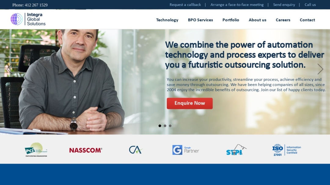 Screenshot of Integra Global Solutions Corp's Website