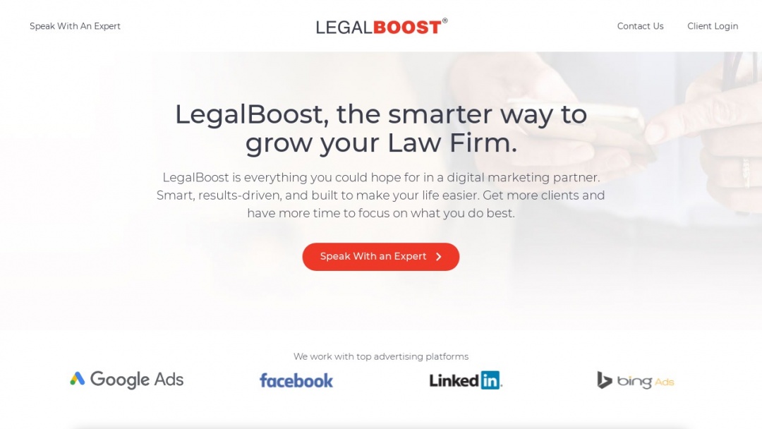 Screenshot of LegalBoost Attorney Marketing's Website