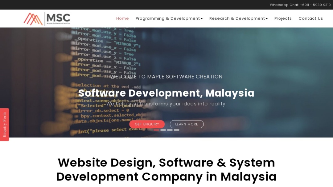 Screenshot of Maple Software Creation's Website