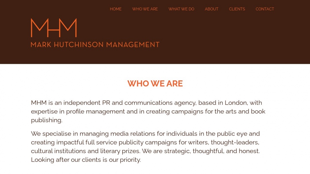 Screenshot of Mark Hutchinson Management's Website