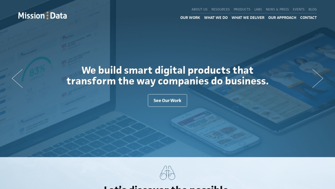 Screenshot of Mission Data's Website