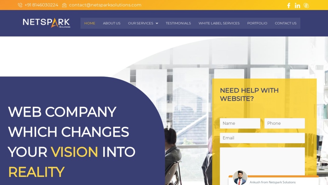 Screenshot of Net Spark Solutions Pvt. Ltd.'s Website