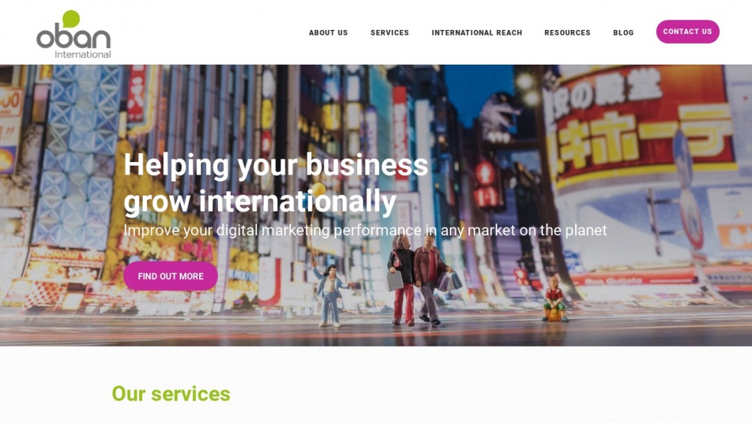 Screenshot of Oban International's Website