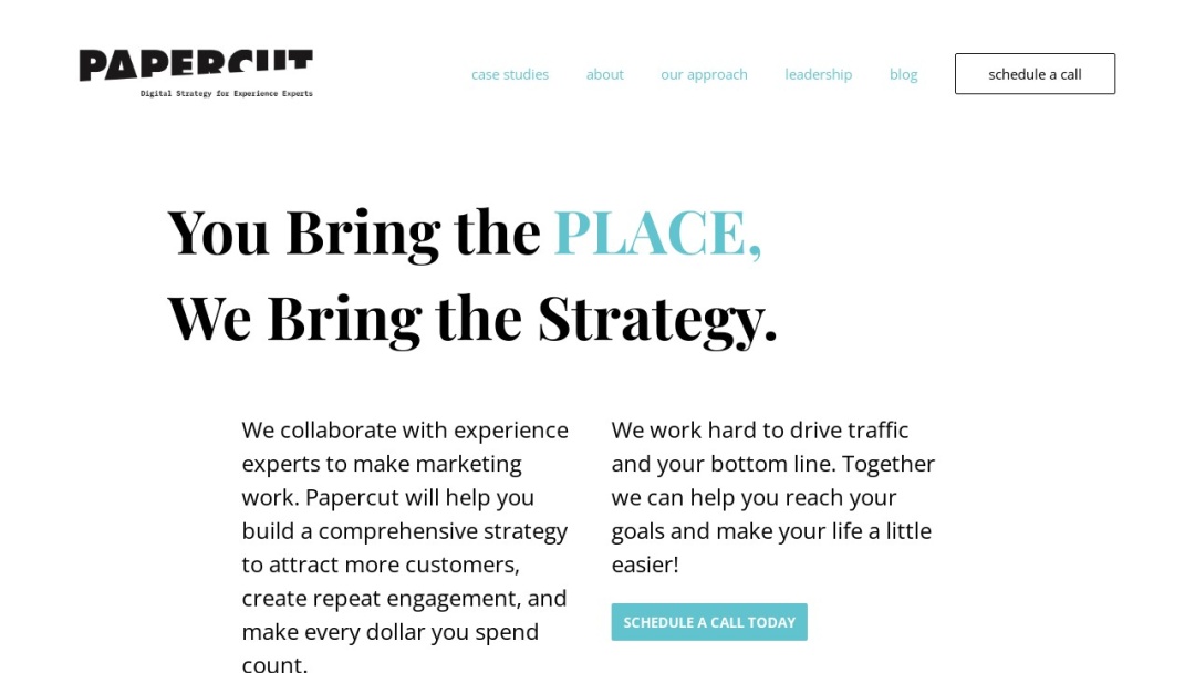 Screenshot of Papercut Interactive's Website