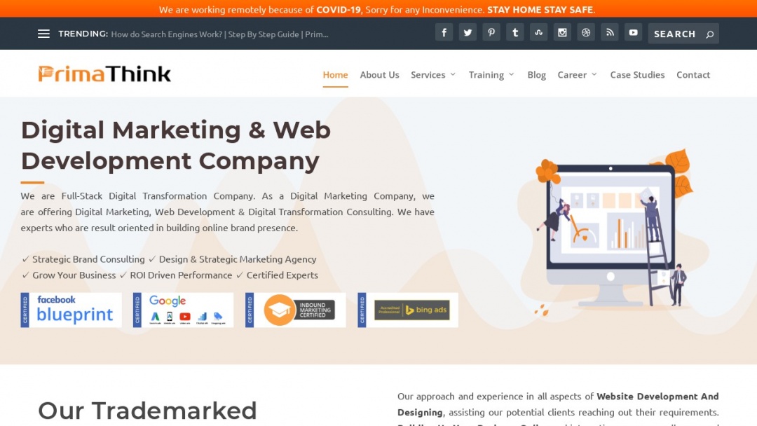 Screenshot of PrimaThink Technologies Pvt. Ltd.'s Website