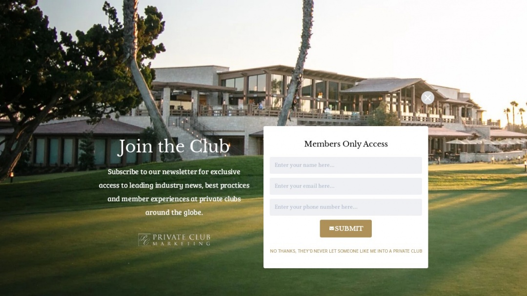 Screenshot of Private Club Marketing's Website