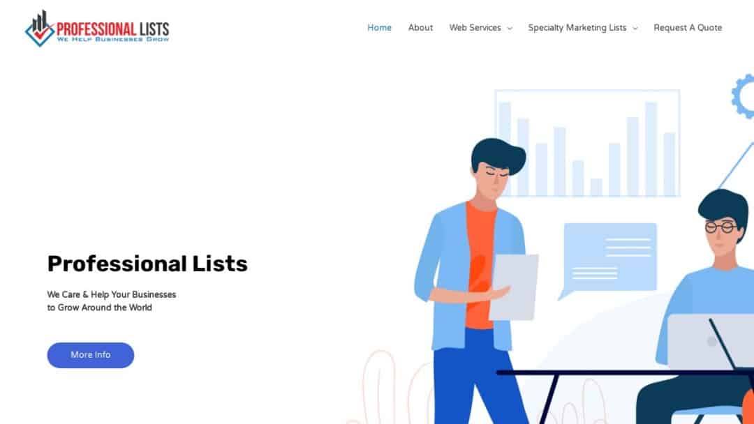 Screenshot of Professional Lists's Website