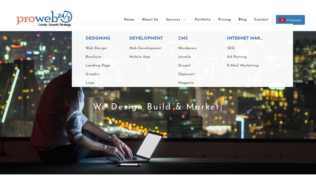 Screenshot of Proweb247's Website