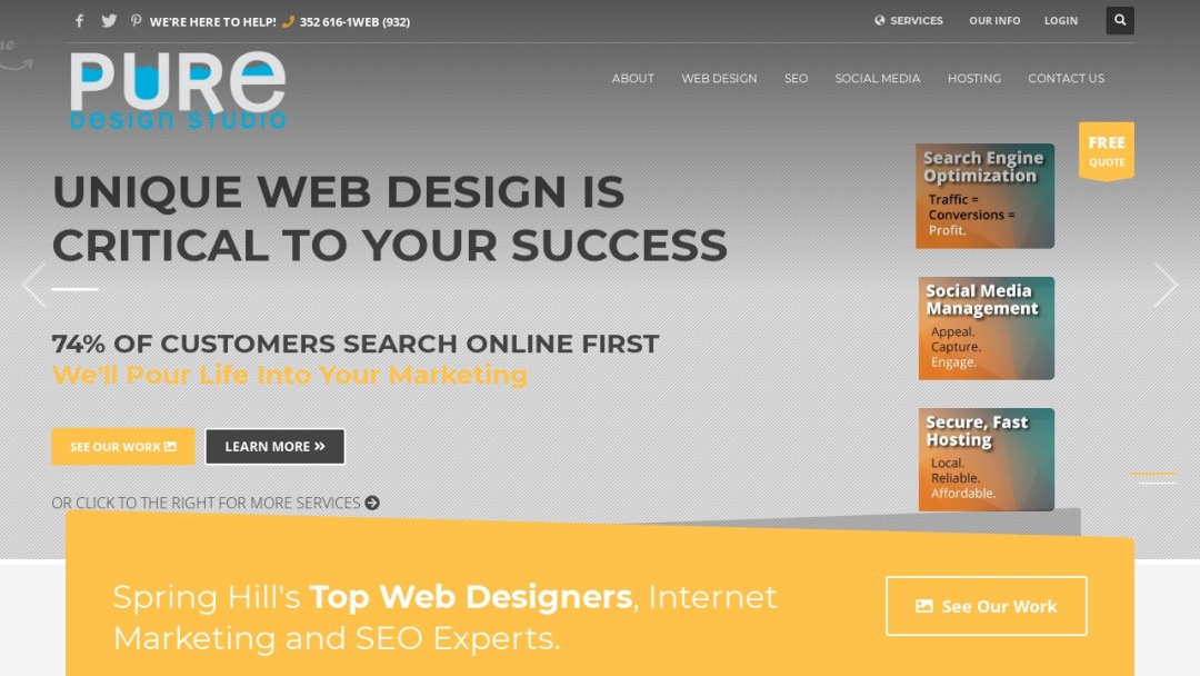 Screenshot of PURE Design Studio FL's Website