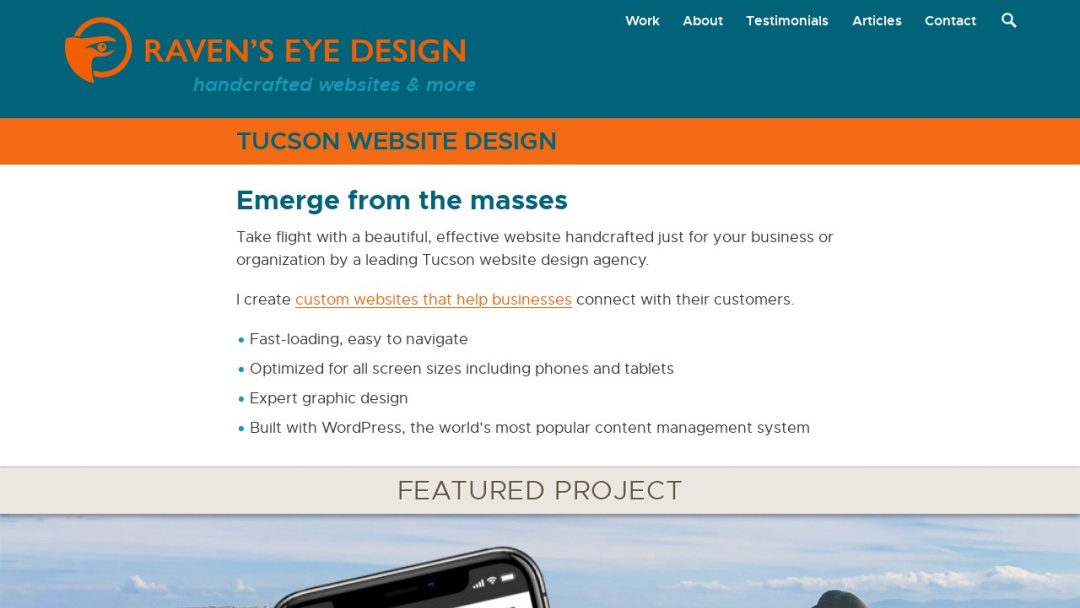 Screenshot of Raven's Eye Design, LLC's Website