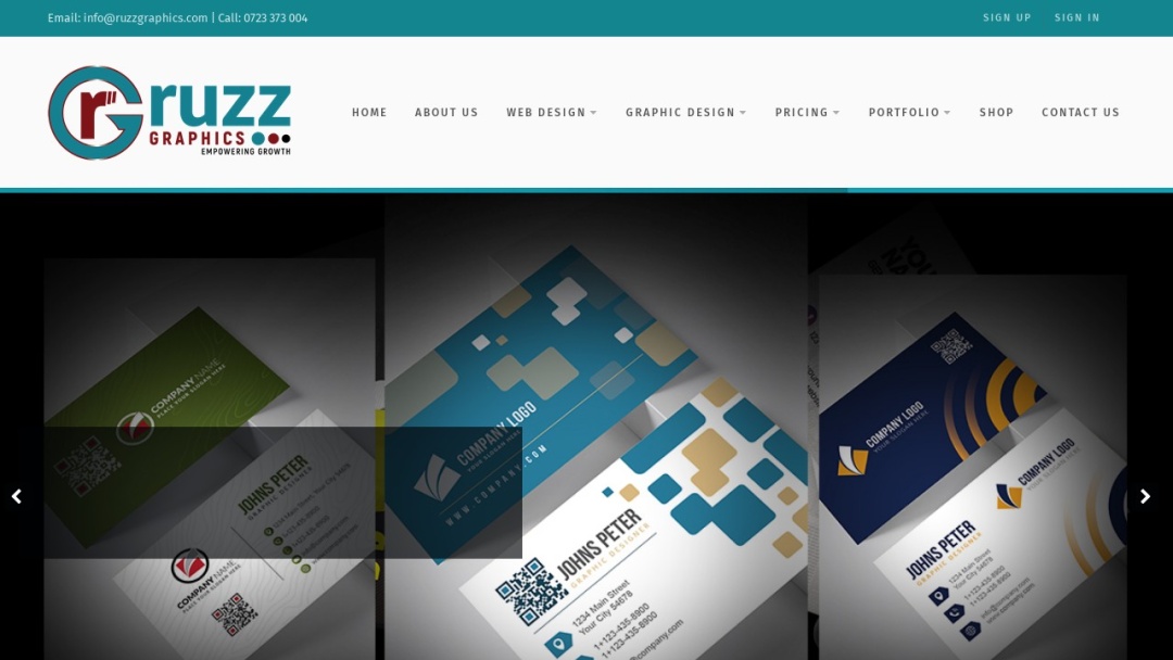 Screenshot of Ruzz Graphics's Website