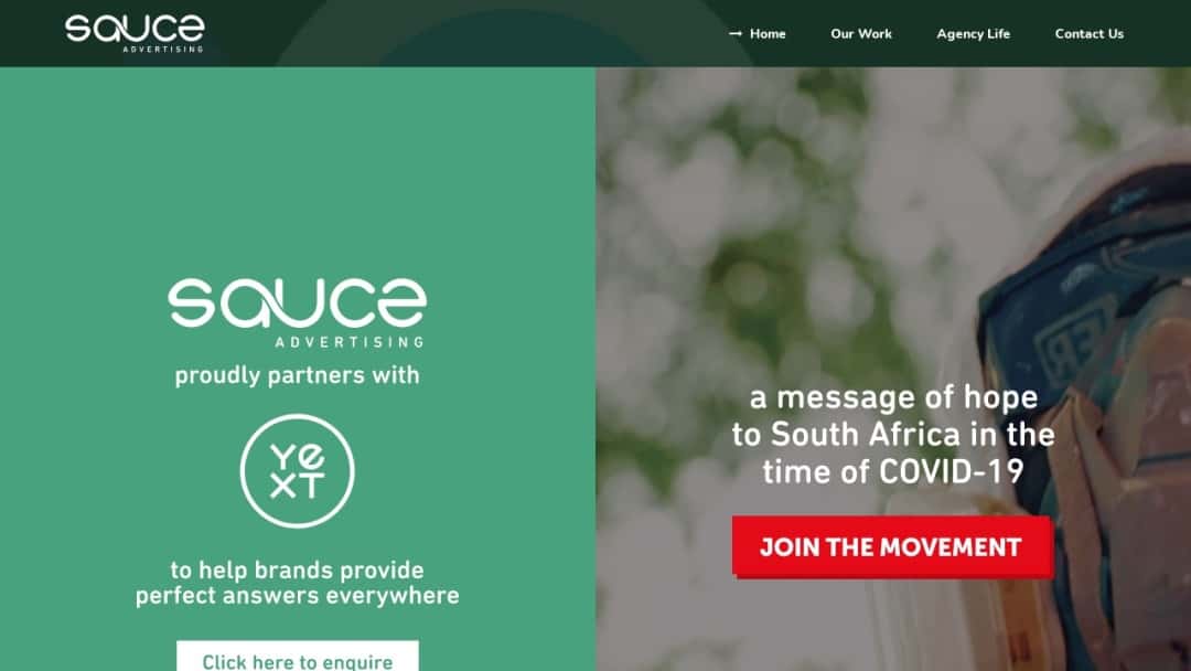 Screenshot of Sauce Advertising's Website