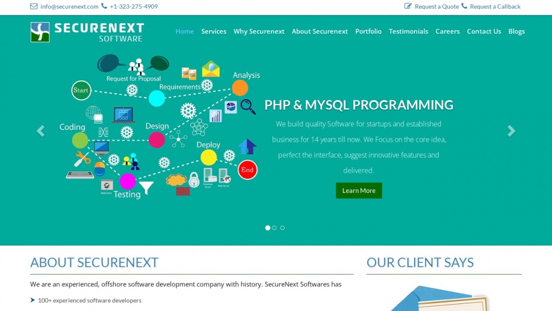 Screenshot of Securenext Software Corp's Website