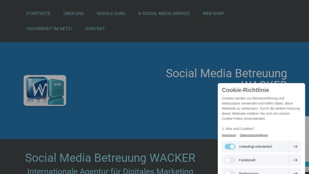 Screenshot of Social Media Betreuung WACKER's Website