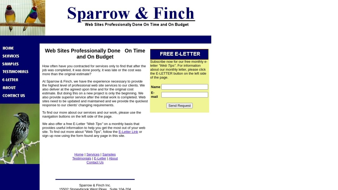 Screenshot of Sparrow & Finch Inc's Website
