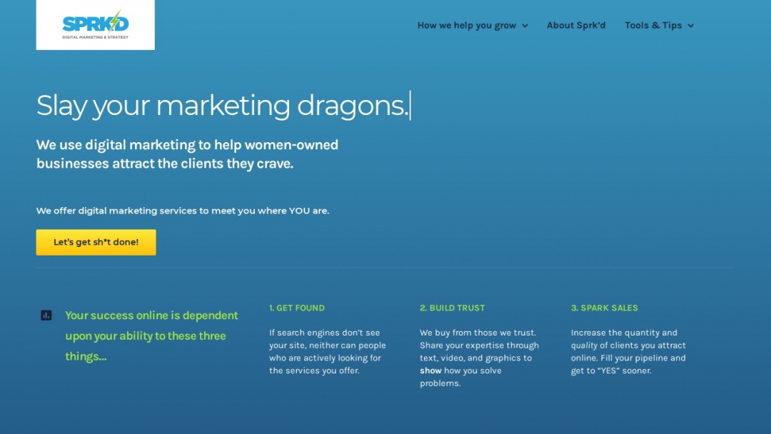 Screenshot of Sprk'd Digital Marketing's Website