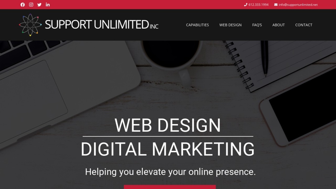Screenshot of Support Unlimited, Inc.'s Website