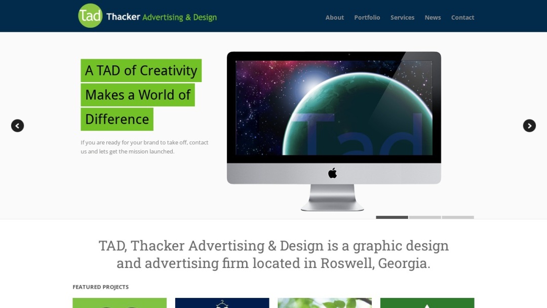 Screenshot of TAD - Thacker Advertising & Design's Website