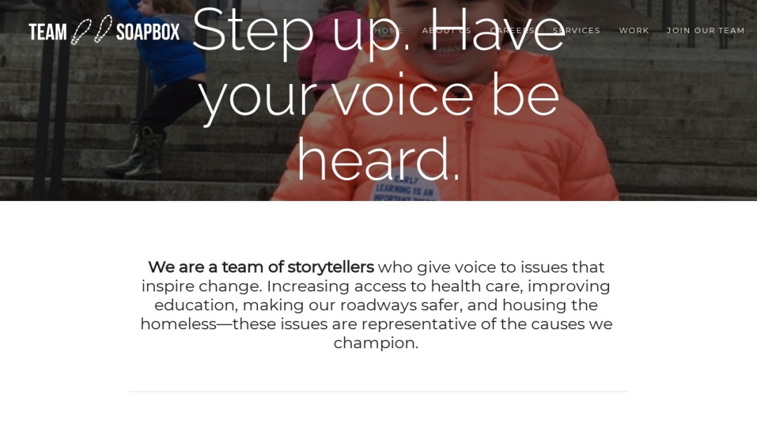 Screenshot of Team Soapbox's Website