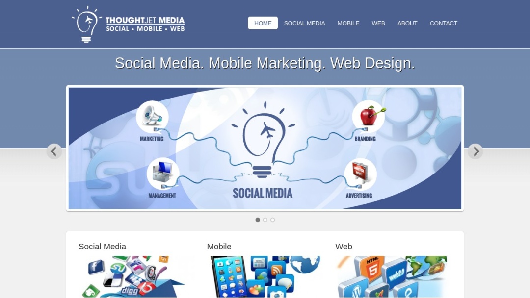 Screenshot of ThoughtJet, Inc.'s Website