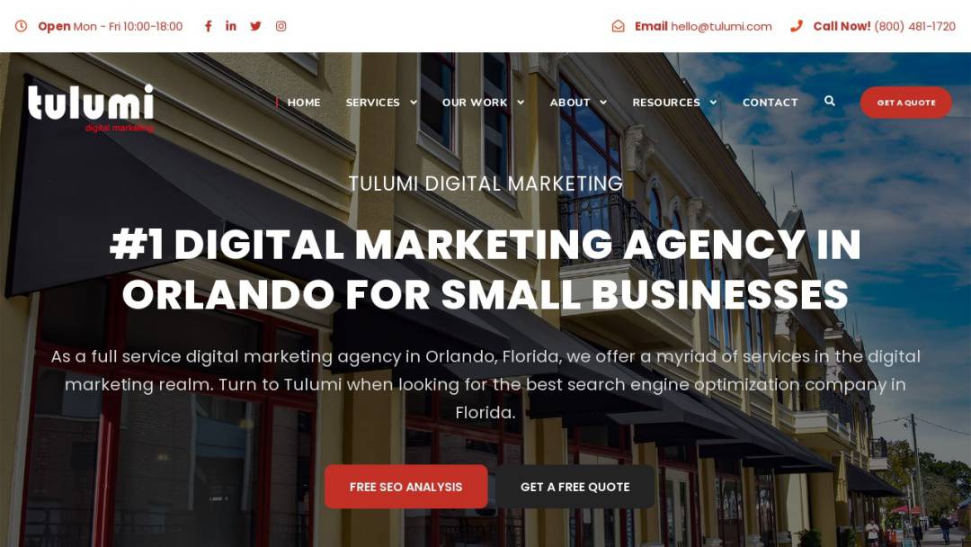Screenshot of Tulumi Digital Marketing's Website