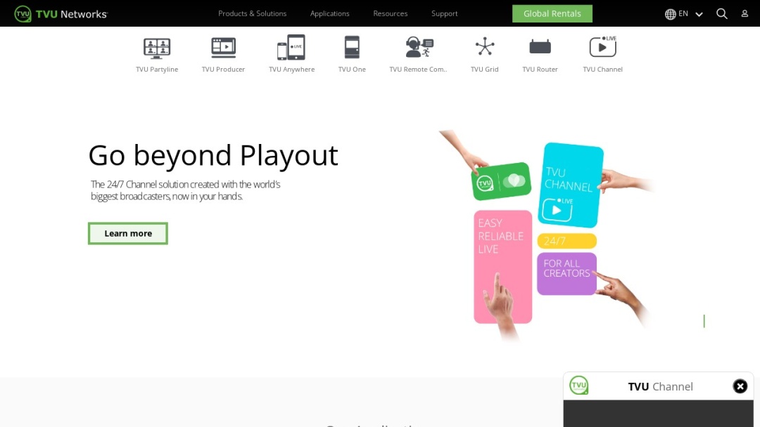 Screenshot of TVU Networks's Website