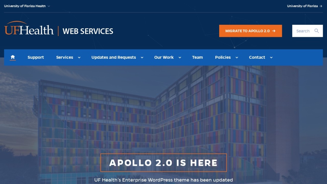 Screenshot of UF Health Web Services's Website