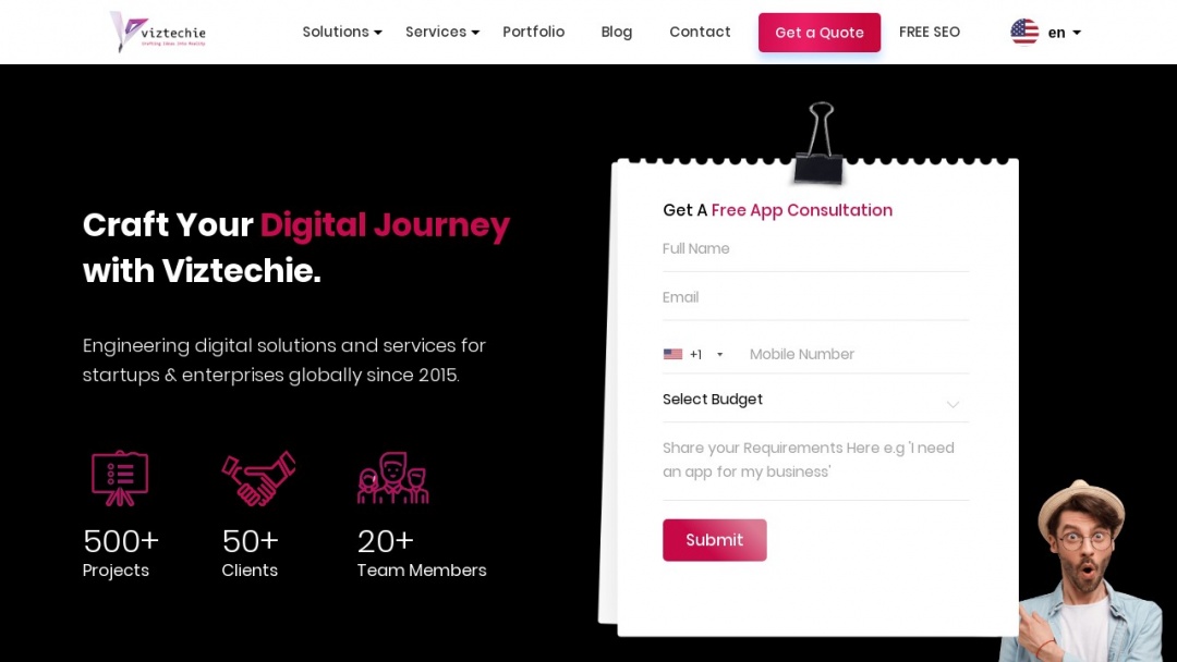 Screenshot of Viztechie's Website