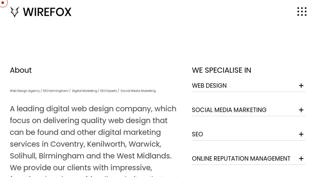 Screenshot of Wirefox Digital Agency Birmingham's Website