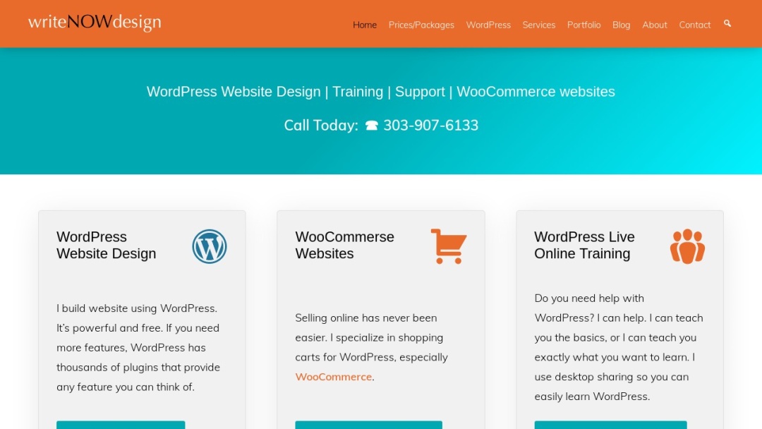 Screenshot of WriteNowDesign's Website