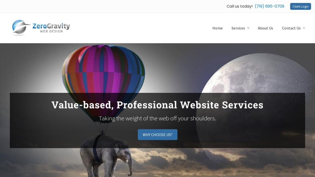 Screenshot of Zero Gravity Web Design's Website