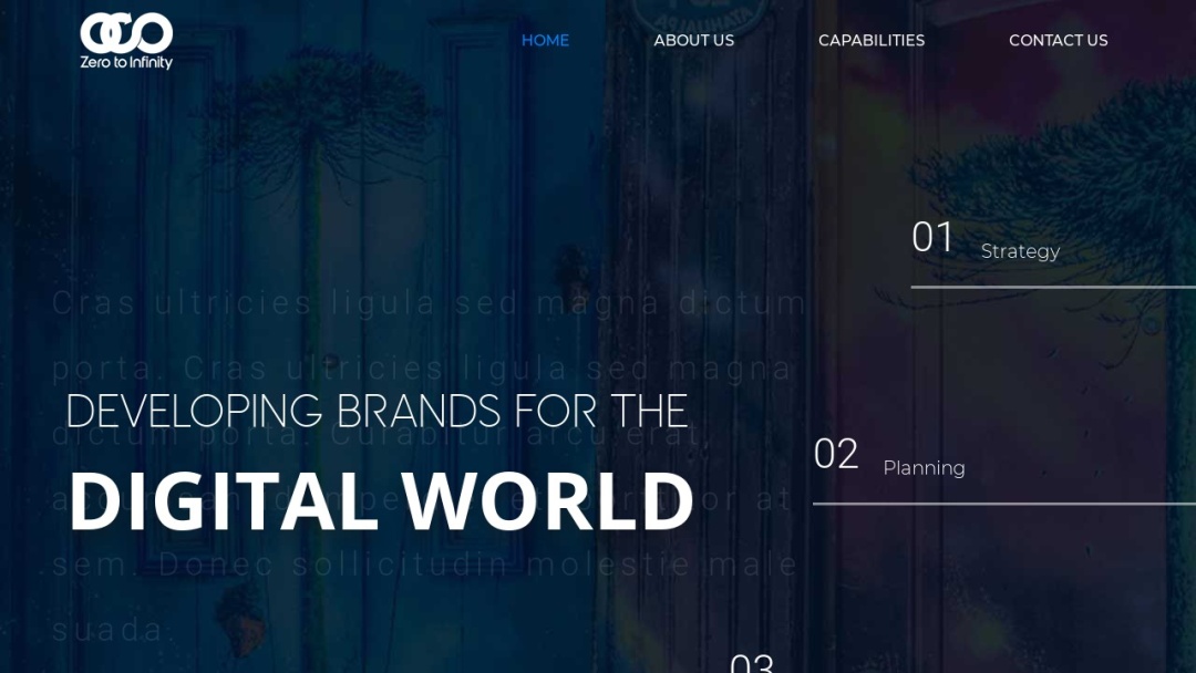 Screenshot of Zero to Infinity's Website