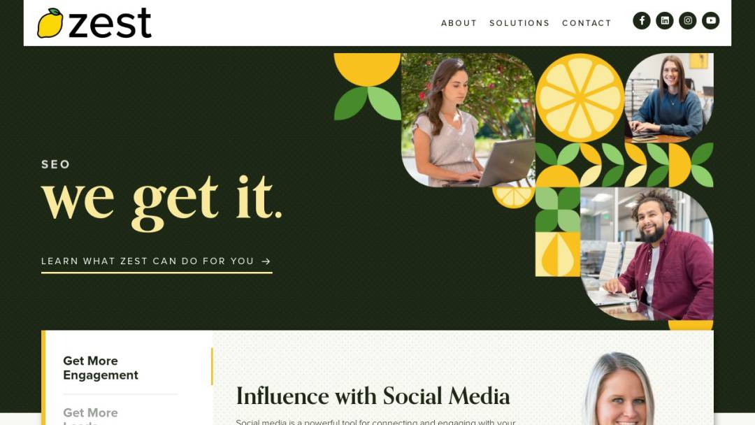 Screenshot of Zest Social Media Solutions's Website