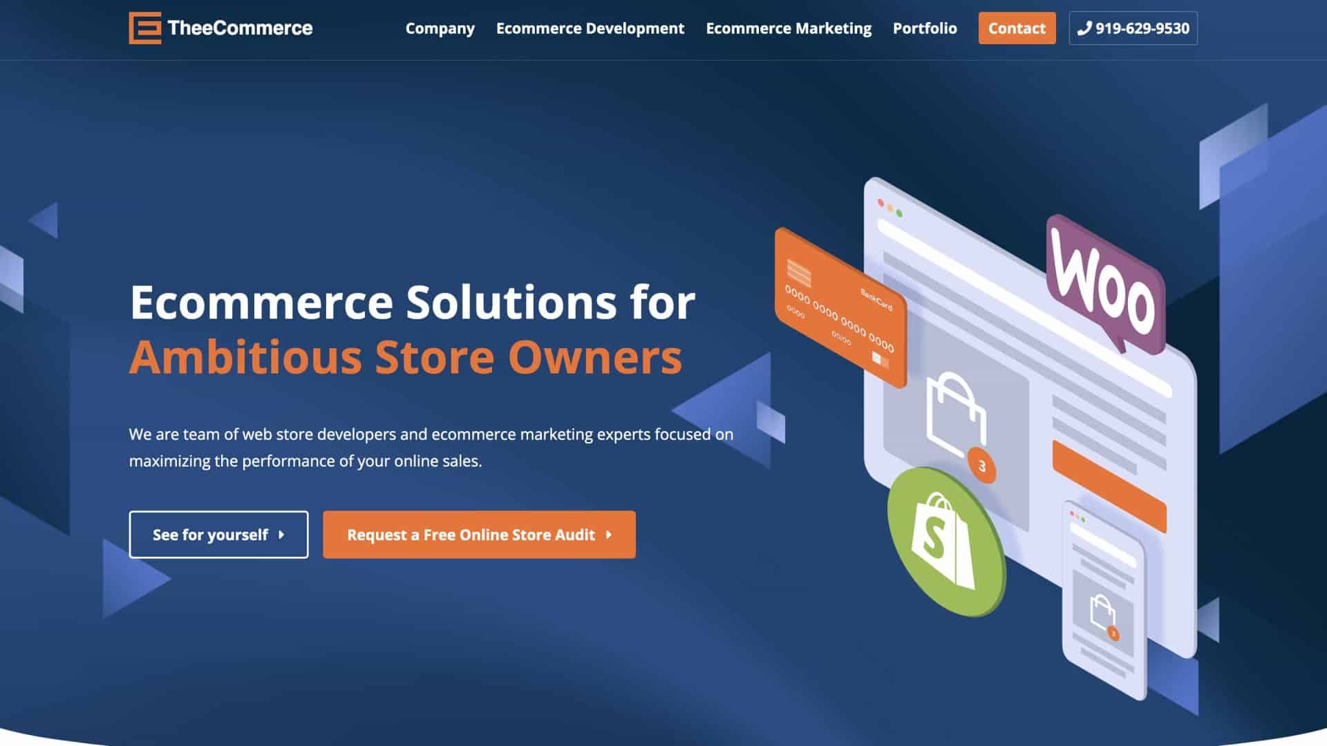 Screen grab of TheeCommerce e-Commerce web development home page