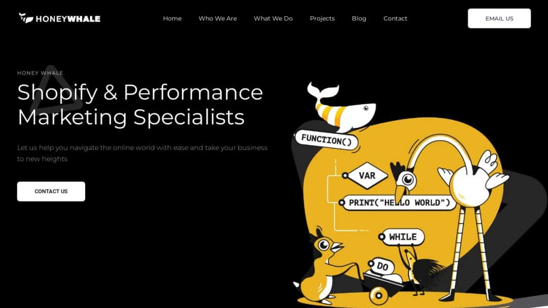 Screenshot of Honey Whale's Website