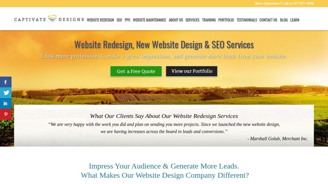 Screenshot of Captivate Designs's Website