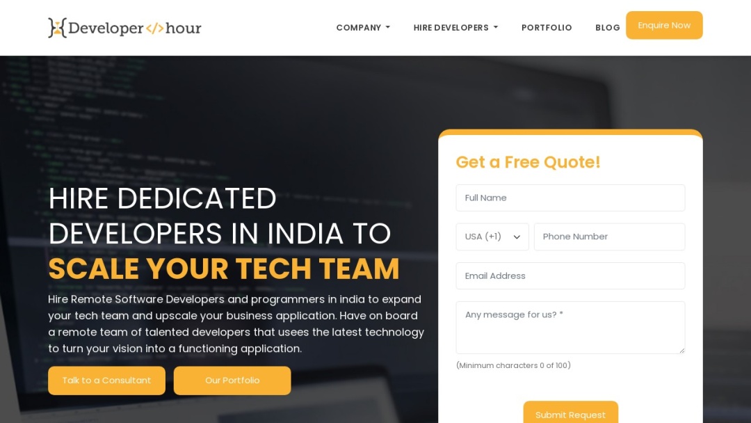 Screenshot of developerperhour's Website