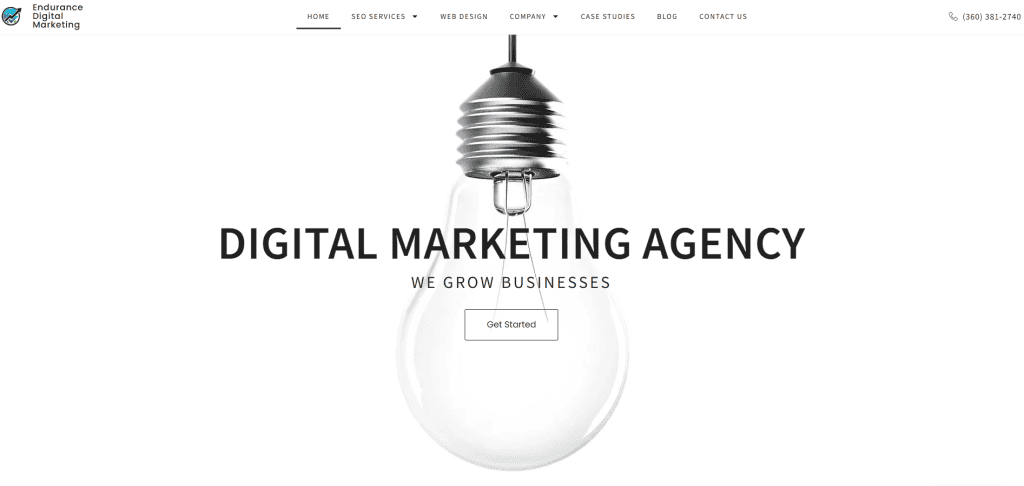 Screenshot of Endurance Digital Marketing's Website