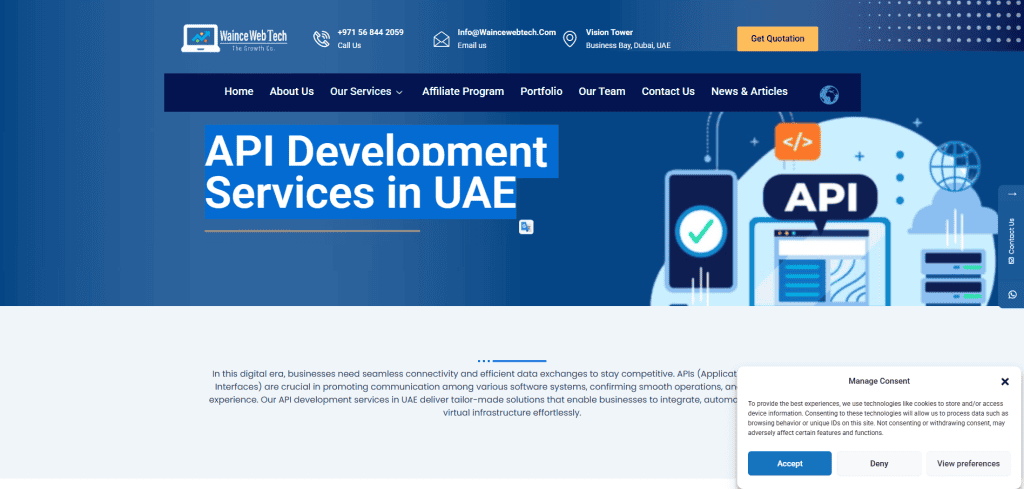 Screenshot of Waince Web Tech's Website
